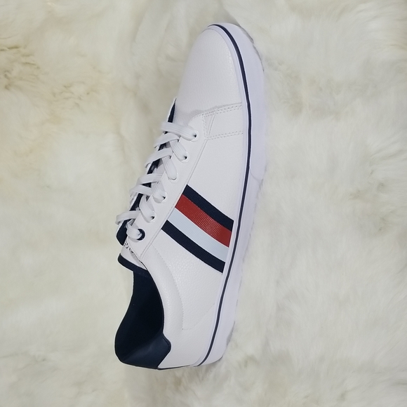 Tommy Hilfiger Mens White Leather Sneakers - Picture 8 of 14